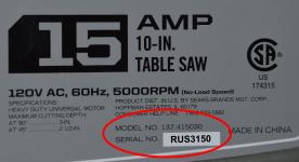 Table Saw Recall Model and Serial Number